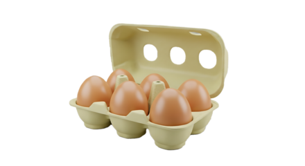 A vintage ceramic egg carton holding six pale pink decorative eggs isolated on transparent background