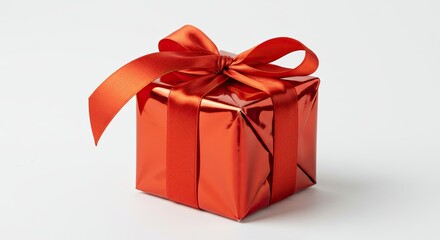 Obraz premium Red Gift Box with Bow on White Background.