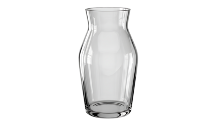 A clear glass bottle with a narrow neck and a rounded base isolated on transparent background