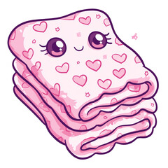 Cute Kawaii Blanket With Heart Patterns. Adorable Cartoon Design For Kids' Bedding And Decor Isolated On Transparent Background