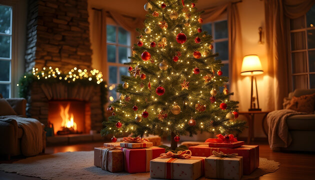 merry christmas decoration at home fireside