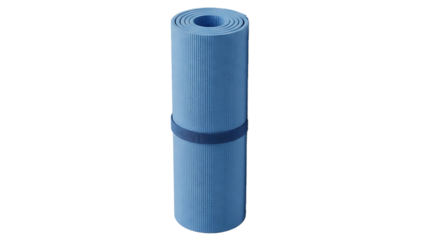 A tall cylindrical pleated blue water filter cartridge with a dark blue band isolated on transparent background