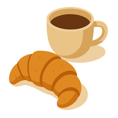 Croissant and cup of coffee  vector illustration