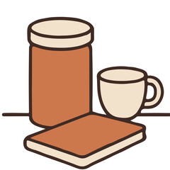 Books, cup and thermos on the table vector illustration