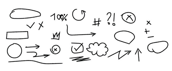 Hand Drawn Doodle Arrow and Symbol Sketch Vector Illustration Isolated on White Background