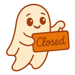 Obraz premium Ghost holding a “Closed” sign vector illustration