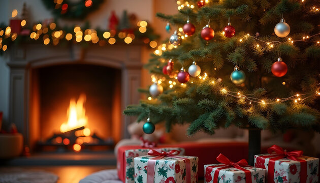 merry christmas decoration at home fireside