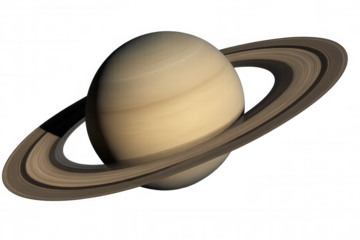 Saturn gas giant planet spinning with rings, solar system, cosmic astronomy and universe concept on transparent background