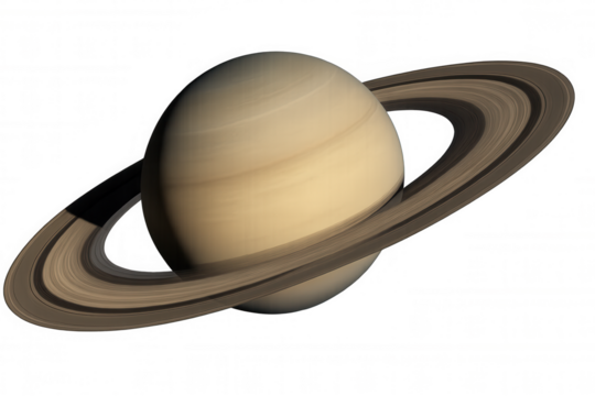 Saturn gas giant planet spinning with rings, solar system, cosmic astronomy and universe concept on transparent background