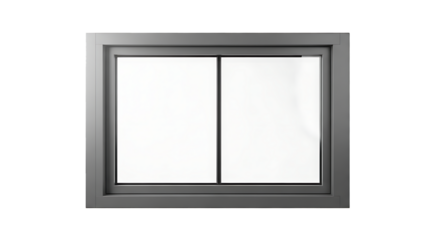Modern gray framed double pane sliding window with clean white glass isolated on transparent background