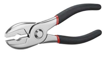 A heavy duty adjustable slip joint pliers with black rubberized handles isolated on transparent background