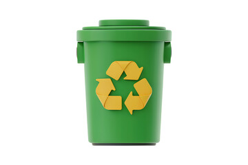 3d illustration icon of Green recycle bin with symbol. Isolated on transparent background, png