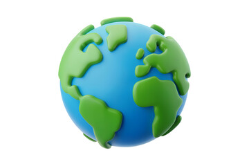 3d illustration icon of  Earth with continents visible, representing global concept. Isolated on transparent background, png