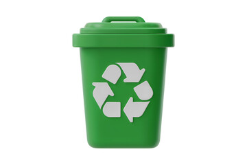 3d illustration icon of Green recycle bin graphic showing recycling symbol. Isolated on transparent background, png