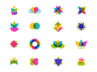 Risograph Wellness Logo Design and Abstract Icons. Minimal Zen Creative Vector Illustration