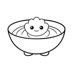 A fun clam chowder coloring page featuring a creamy bowl filled with clams, potatoes, and veggies, ready for kids to color with warm, tasty details.
