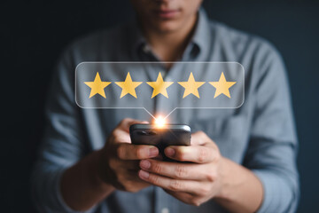 Customer feedback online review stars rating using mobile phone for business reputation management