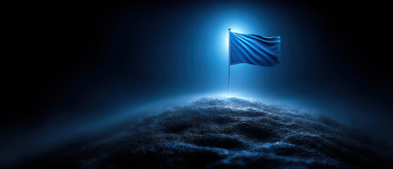 Obraz premium Flag on the Top of a Mountain in Atmospheric Illustration Background