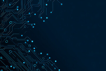 Abstract image of a glowing futuristic circuit board featuring neon blue lines, digital patterns, and intricate technology-inspired details.