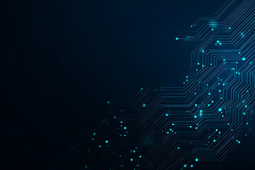 Abstract image of a glowing futuristic circuit board featuring neon blue lines, digital patterns, and intricate technology-inspired details.