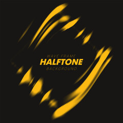 Abstract vector torn halftone fluid wavy rhombus frame. Scratched dotted pop art dynamic frame.