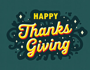 This cheerful illustration prominently features a happy thanks giving message, celebrating the joyful autumn season and the spirit of gratitude.