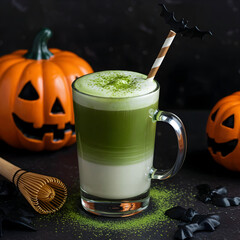 Matcha Latte in a Halloween theme