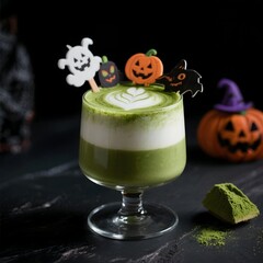 Matcha Latte in a Halloween theme