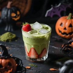 Matcha Latte in a Halloween theme
