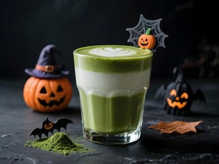Matcha Latte in a Halloween theme