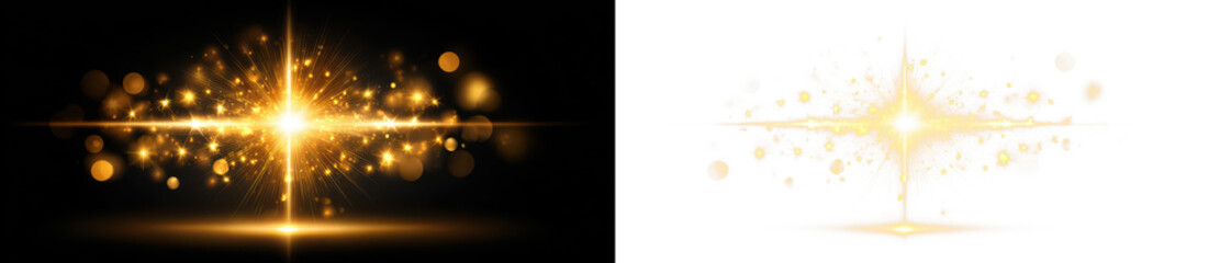 Obraz premium Radiant Light Burst with Sparkling Effect and Artistic Flair Display on Black and Transparent Background, png