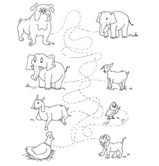 Cute cartoon hand drawn vector match the animals and there babies outline.