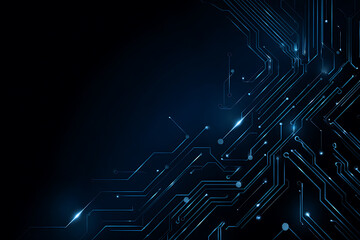 Abstract image of a glowing futuristic circuit board featuring neon blue lines, digital patterns, and intricate technology-inspired details.