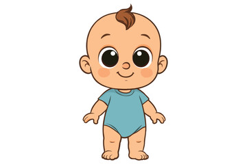 Adorable standing baby boy cartoon with a cheerful face. Ideal for children’s designs, baby shower decor, and digital prints.
