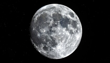 Detailed Close-up View of the Full Moon Surface with Craters and Shadows Against a Starry Black Sky