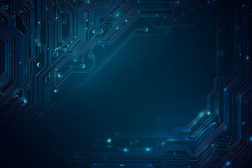 Abstract image of a glowing futuristic circuit board featuring neon blue lines, digital patterns, and intricate technology-inspired details.
