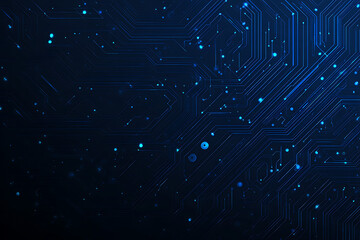 Abstract image of a glowing futuristic circuit board featuring neon blue lines, digital patterns, and intricate technology-inspired details.