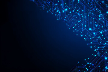Abstract image of a glowing futuristic circuit board featuring neon blue lines, digital patterns, and intricate technology-inspired details.