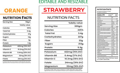 Orange vs Strawberry Nutrition Facts Comparison Infographic — Vitamin C and Antioxidant Chart Vector