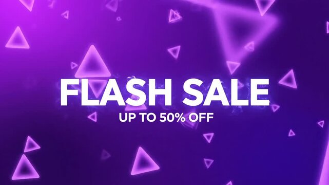 Dynamic purple background with glowing letter F and floating triangles for modern tech presentations and innovative digital marketing campaigns