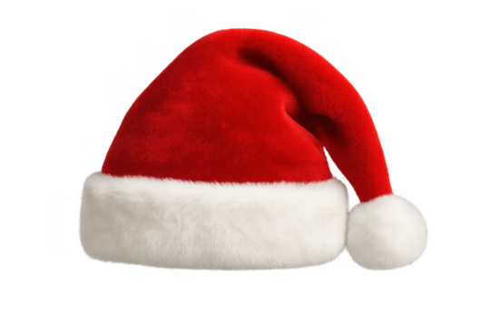 Christmas hat with fluffy white trim and pompom