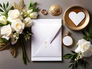 Luxury Wedding Invitation Mockup Set with Gold & White Florals
