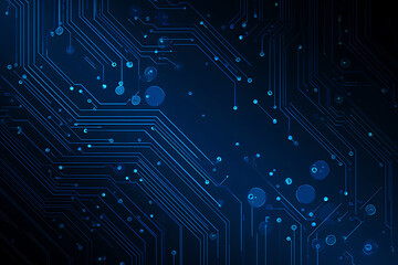 Abstract image of a glowing futuristic circuit board featuring neon blue lines, digital patterns, and intricate technology-inspired details.
