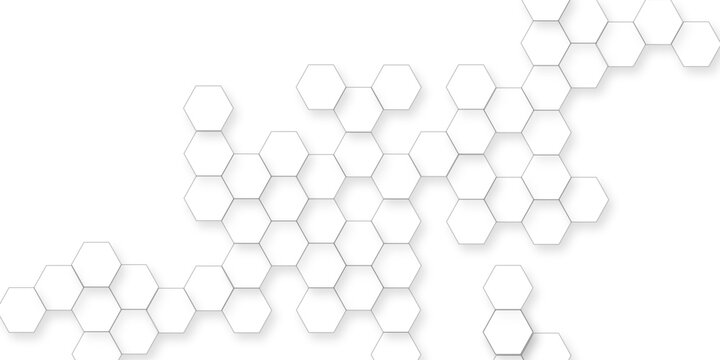 Hexagonal pattern white isolate background, with slight shadows and a clean modern aesthetic on transparent, abstract white hexagonal Pattern  texture.