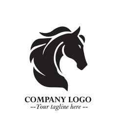 Stylish Head of Horse Logo Symbol in Black on White Background with Elegant Minimal Design