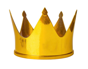 Gleaming golden royal crown, isolated on a transparent background, showcasing luxury and power