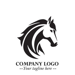 Stylish Head of Horse Logo Symbol in Black on White Background with Elegant Minimal Design