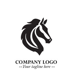 Stylish Head of Horse Logo Symbol in Black on White Background with Elegant Minimal Design