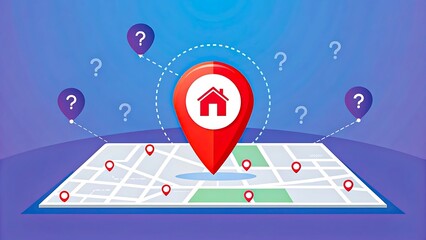 Digital map with red home location pin and navigation markers  
