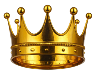 Gleaming golden headwear with ornamental details, used for royalty, positioned in front of black